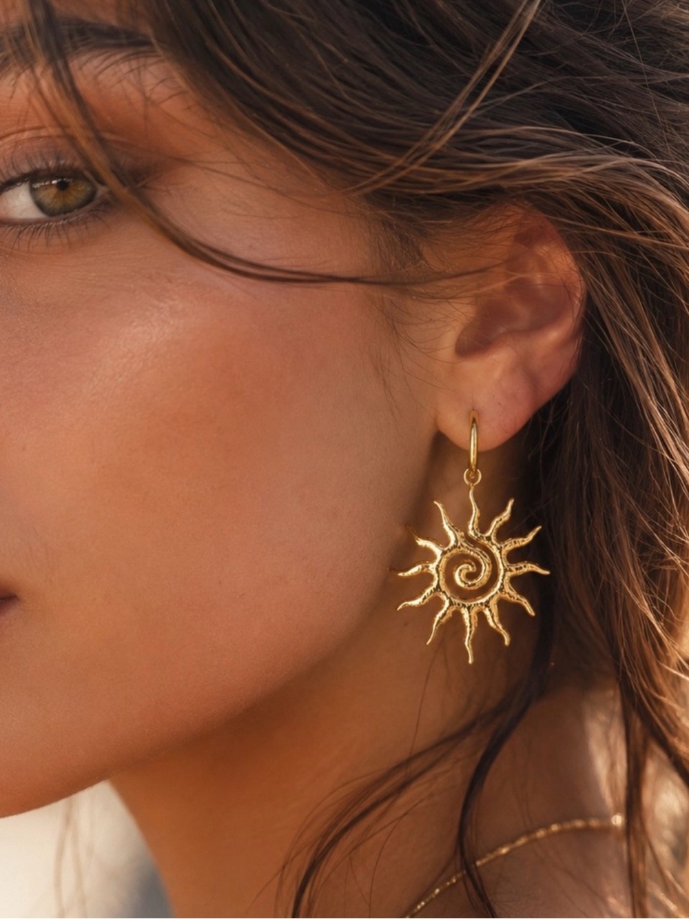 Gold Sun Spiral Drop Earrings
